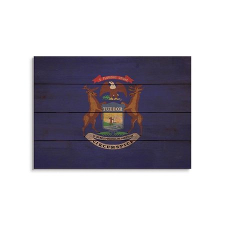 WILE E. WOOD 20 x 14 in. Michigan State Flag Wood Art FLMI-2014